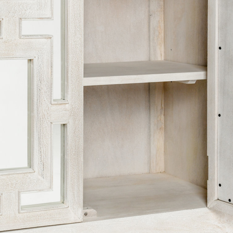 Adina Tall White Mango Wood Cabinet with Mirrored Doors