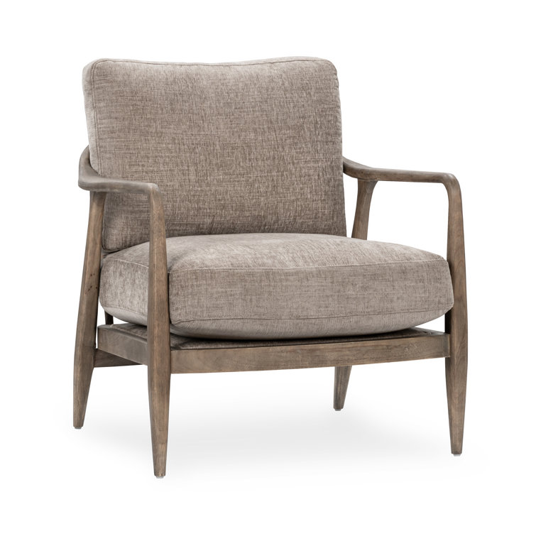 Beige Handcrafted Wood Accent Armchair