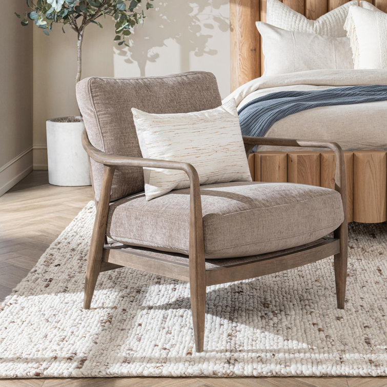 Beige Handcrafted Wood Accent Armchair