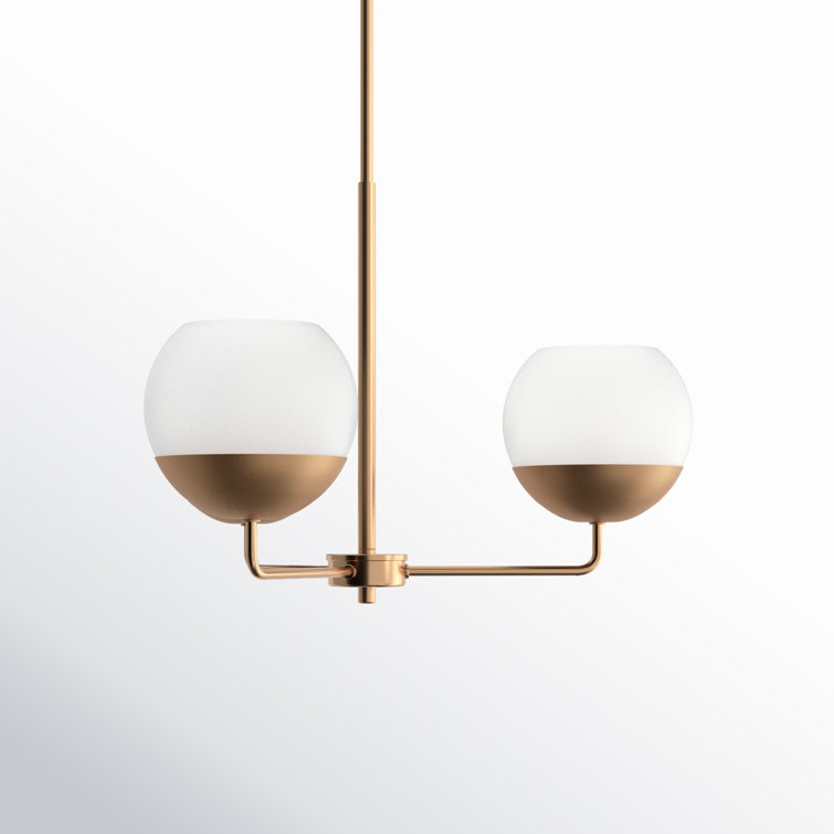 Alvin Satin Brass and Milk Glass 3-Light Chandelier