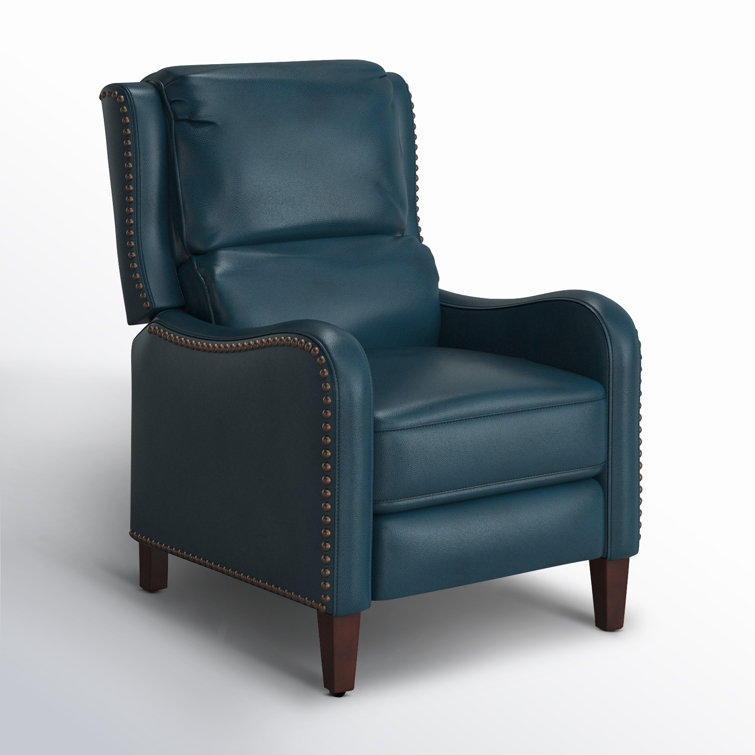 Turquoise Genuine Leather Club Recliner with Wood Legs