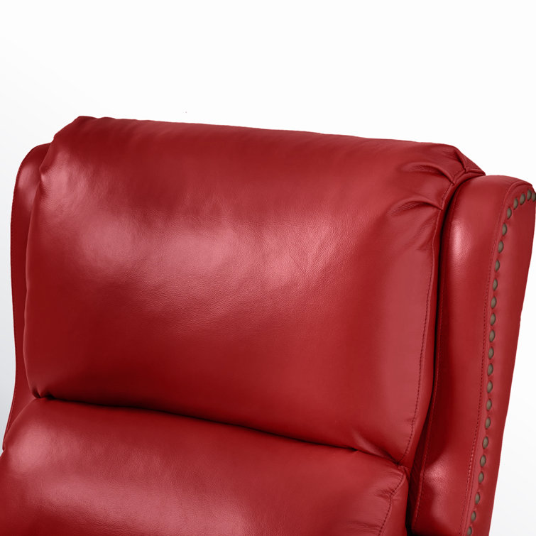 Red Genuine Leather Club Recliner with Wood Legs