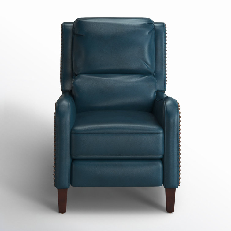 Turquoise Genuine Leather Club Recliner with Wood Legs