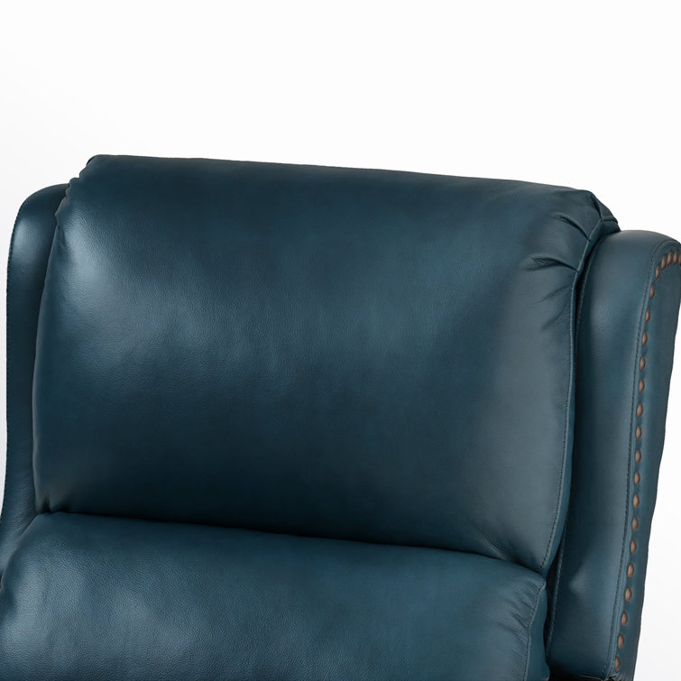 Turquoise Genuine Leather Club Recliner with Wood Legs