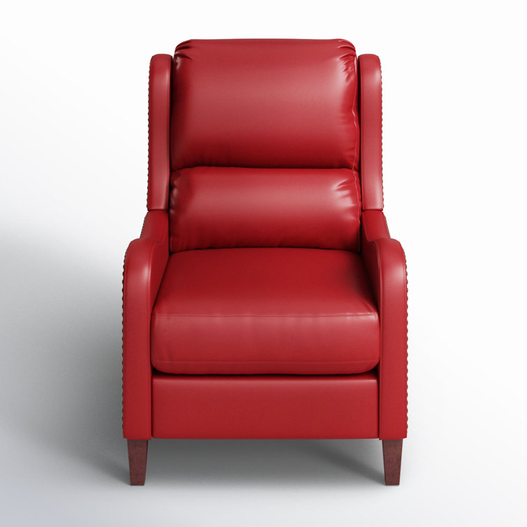 Red Genuine Leather Club Recliner with Wood Legs