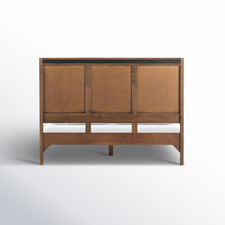 Brown Wash Queen Wood Panel Bed with Woven Cane Headboard
