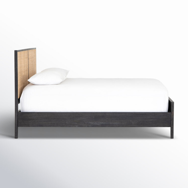Twin Black-Brown Mango Wood & Cane Panel Bed with Slats