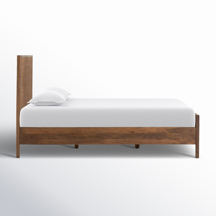 Brown Wash Queen Wood Panel Bed with Woven Cane Headboard