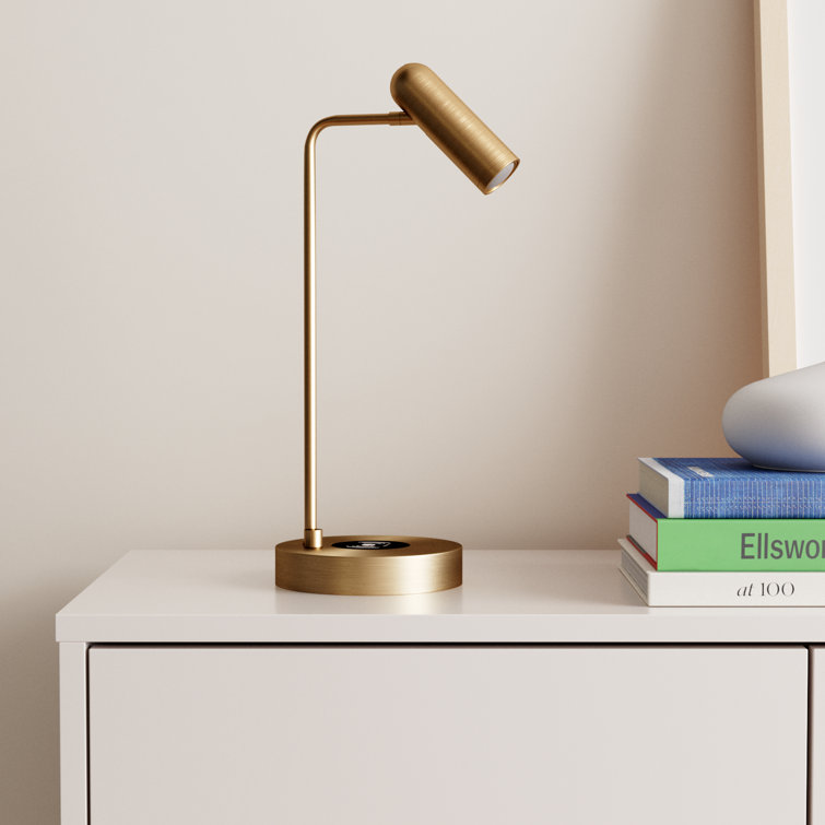 AdessoCharge 17" Antique Brass LED Desk Lamp with Wireless Charging