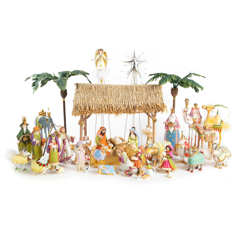 Handmade Nativity Manger Cow Figure with Gold Accents