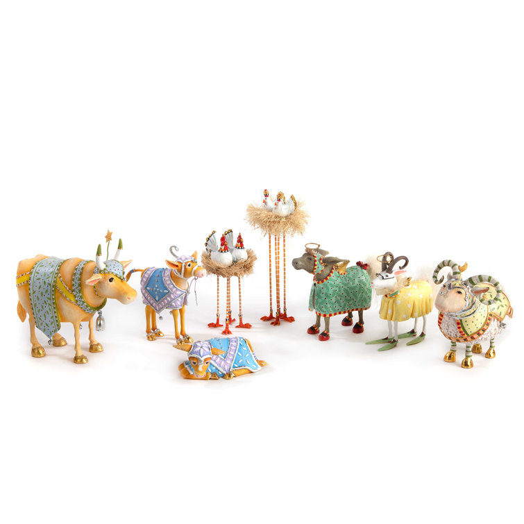 Handmade Nativity Manger Cow Figure with Gold Accents