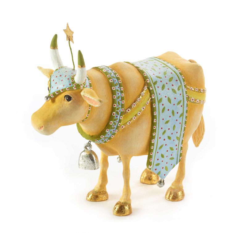 Handmade Nativity Manger Cow Figure with Gold Accents