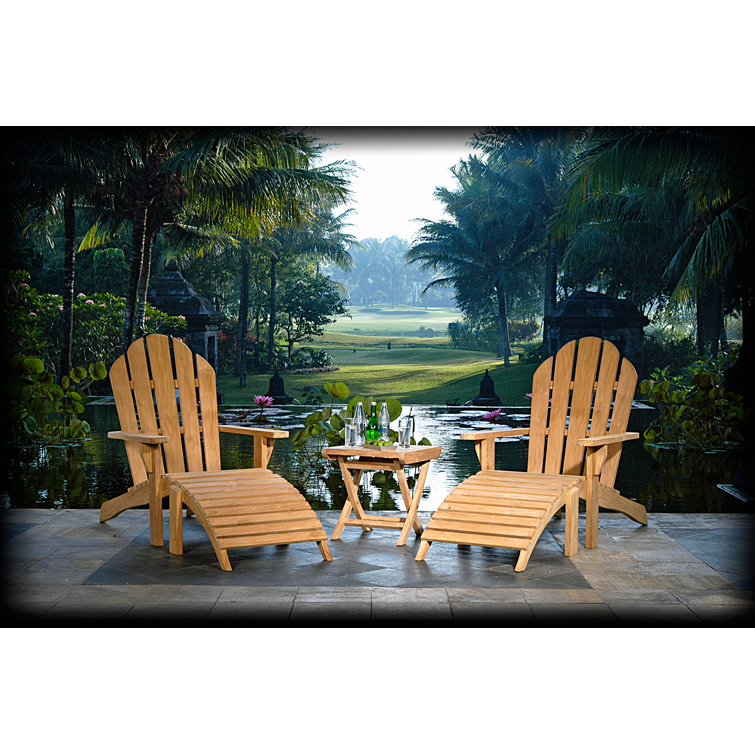 Honey-Brown Teak Adirondack Chair with Ottoman