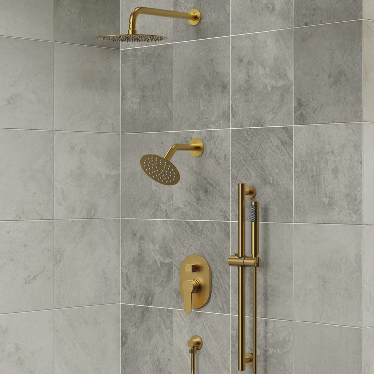 Brushed Gold Dual Head Stainless Steel Shower System with Handheld