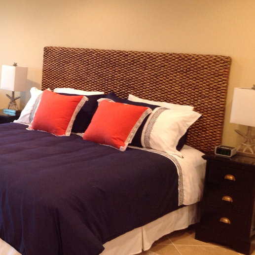 Queen Mahogany and Water Hyacinth Woven Headboard