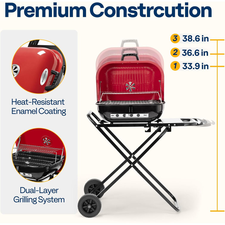 Compact Black Steel Portable Charcoal Grill with Enamel Lid