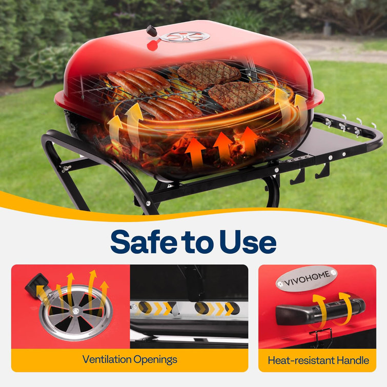 Compact Black Steel Portable Charcoal Grill with Enamel Lid