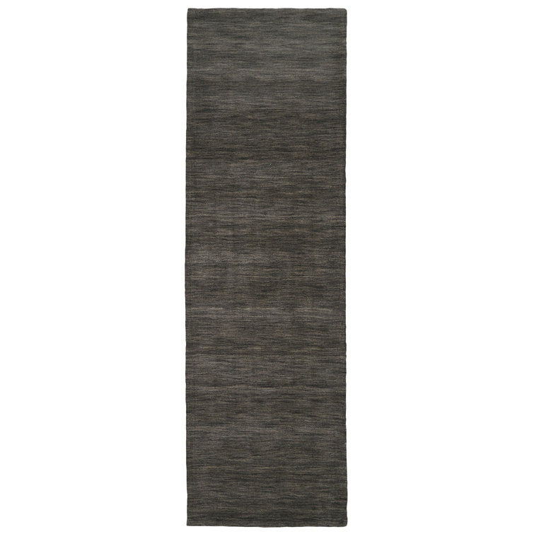 Charcoal Gray Hand-Loomed Wool Runner Rug 2'6" x 8'