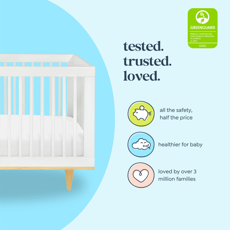 White and Natural Pine Wood 3-in-1 Convertible Crib
