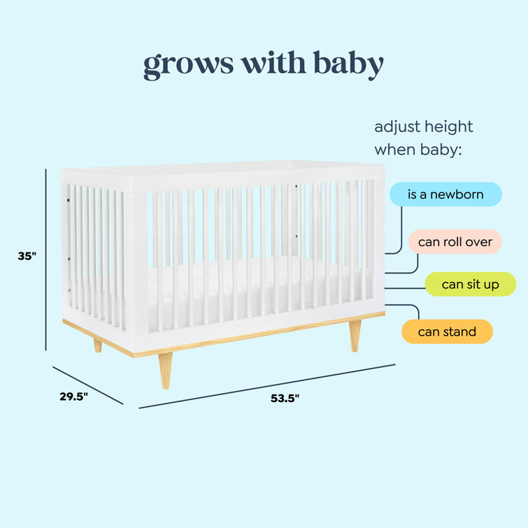 White and Natural Pine Wood 3-in-1 Convertible Crib