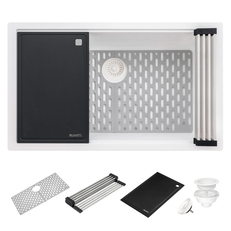 White Granite Composite Drop-in Workstation Sink with Accessories