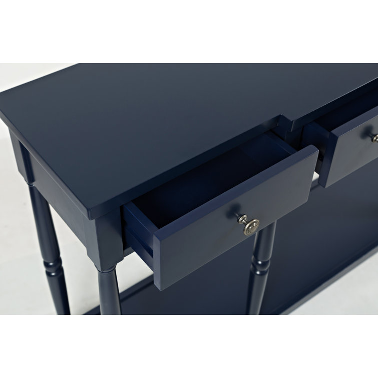 Elegant Navy Blue Transitional 60" Wood Console with Storage