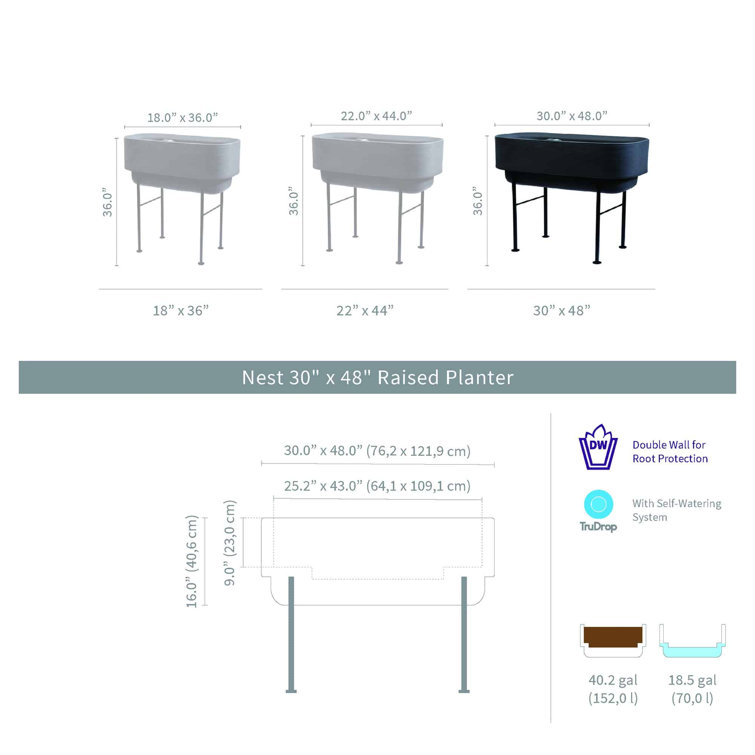 Olive Green High-Density Polyethylene Self-Watering Elevated Planter