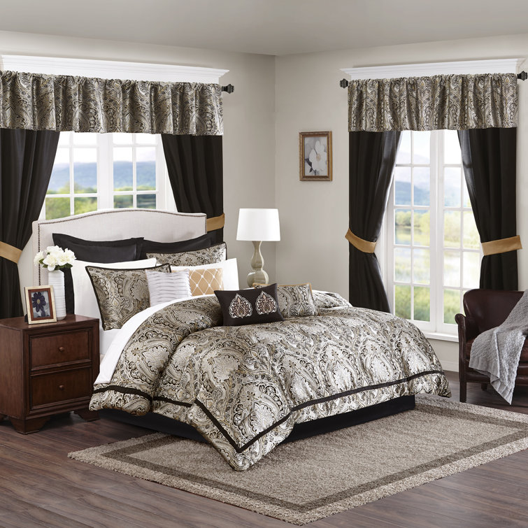 King Black Microfiber 24-Piece Damask Bedding Set
