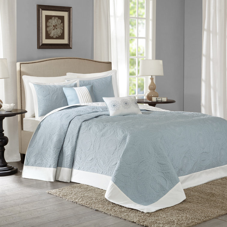 Blue Reversible King Microfiber Bedspread Set with Shams