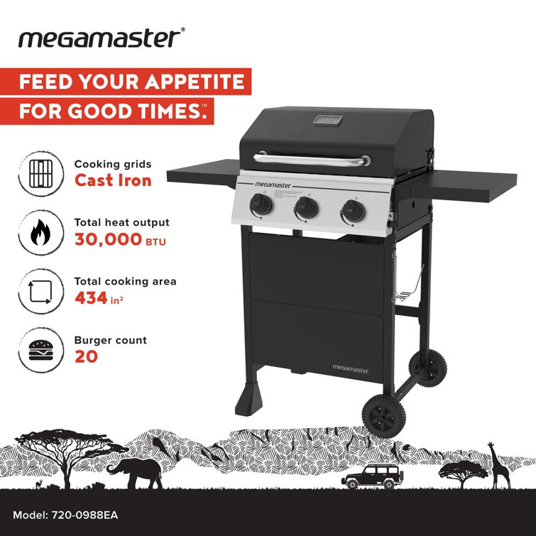 Megamaster 3-Burner Black and Silver Propane Gas Grill