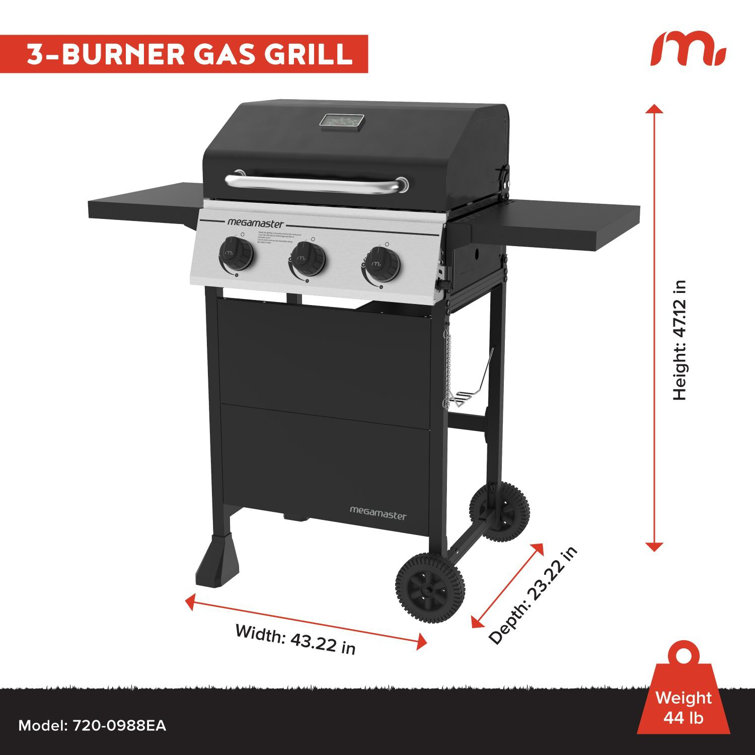 Megamaster 3-Burner Black and Silver Propane Gas Grill