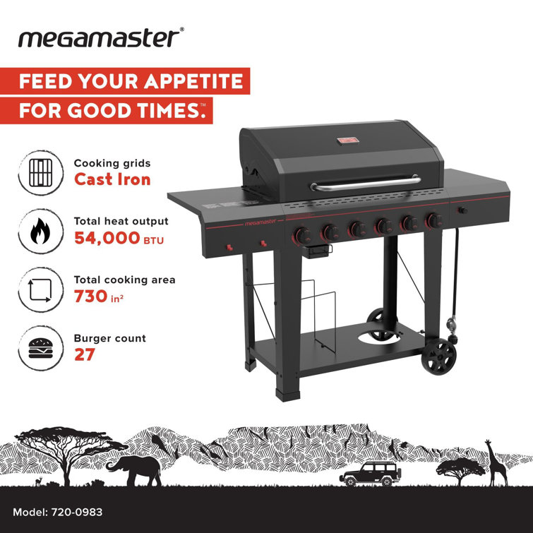 Megamaster 6-Burner Black Stainless Steel Propane Gas Grill