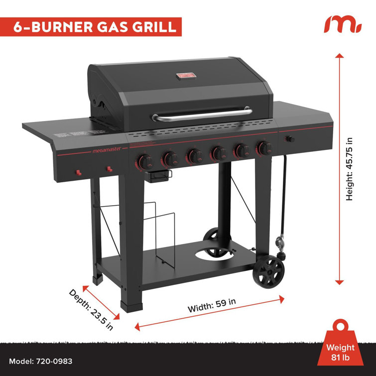 Megamaster 6-Burner Black Stainless Steel Propane Gas Grill