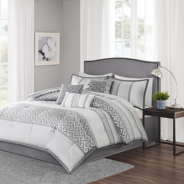 Bennett Gray Jacquard King Comforter Set with Decorative Pillows