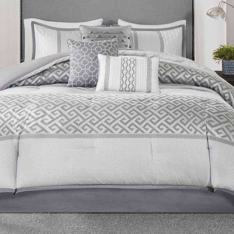 Bennett Gray Jacquard King Comforter Set with Decorative Pillows