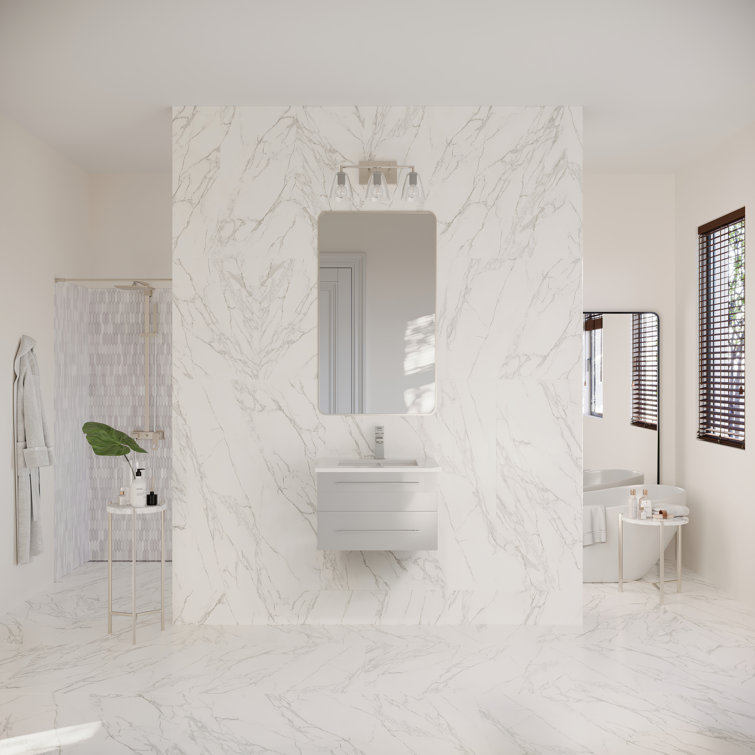 Lucera 24" Wall Hung Gray Quartz Top Modern Bathroom Vanity