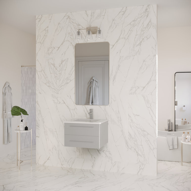 Lucera 24" Wall Hung Gray Quartz Top Modern Bathroom Vanity