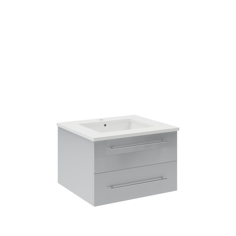 Lucera 24" Wall Hung Gray Quartz Top Modern Bathroom Vanity