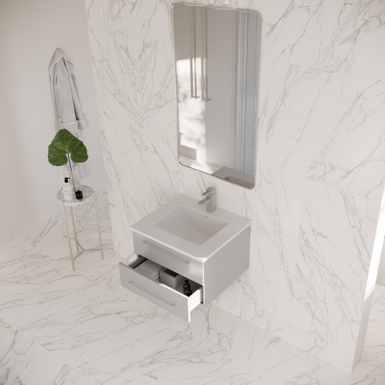 Lucera 24" Wall Hung Gray Quartz Top Modern Bathroom Vanity