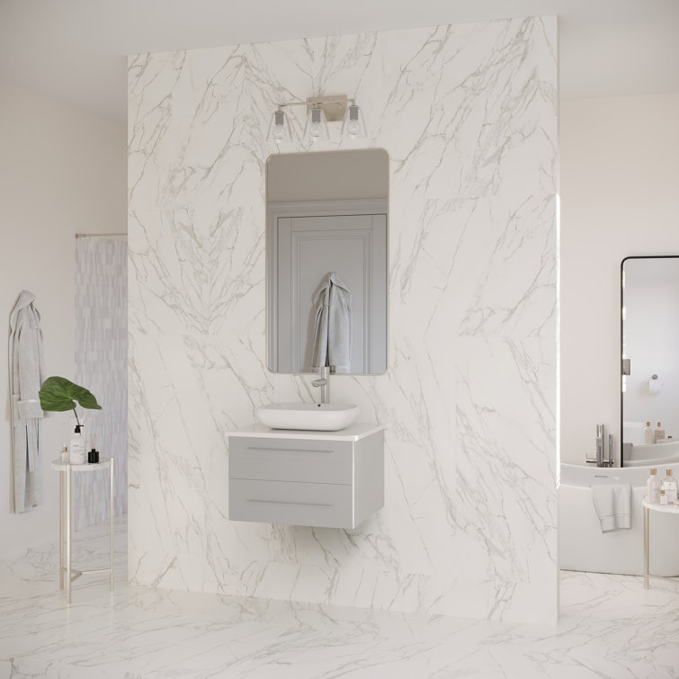 Lucera 24" Gray Quartz Stone Wall Mount Vanity with Vessel Sink