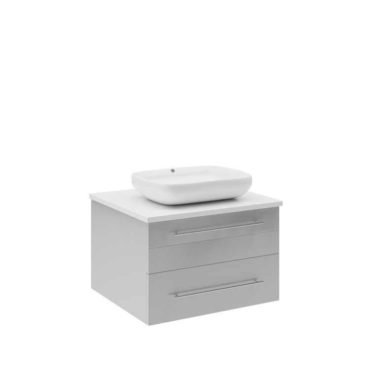 Lucera 24" Gray Quartz Stone Wall Mount Vanity with Vessel Sink