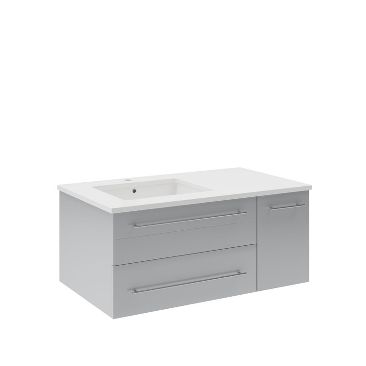 Gray Solid Wood and MDF Wall Mount Vanity with Quartz Stone Top