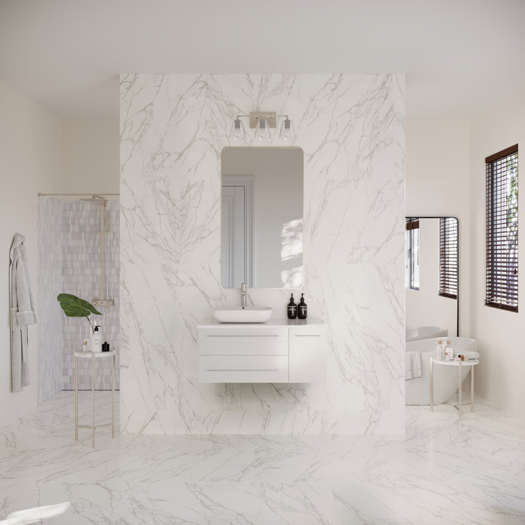 Lucera 36" White Quartz Stone Wall-Mount Vanity with Vessel Sink