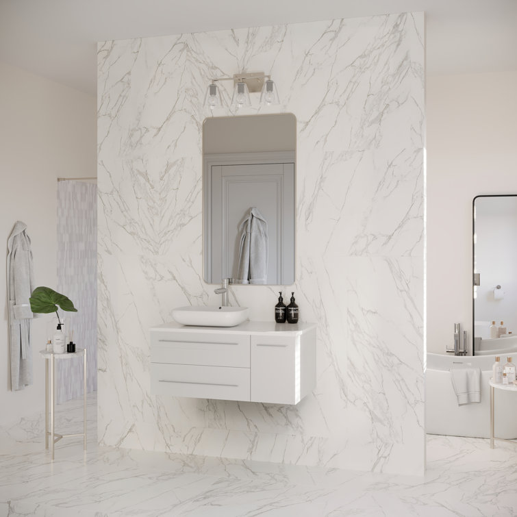 Lucera 36" White Quartz Stone Wall-Mount Vanity with Vessel Sink