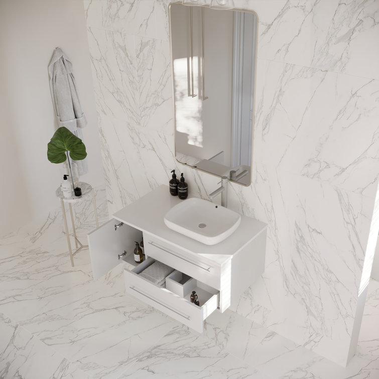 Lucera 36" White Wall Mounted Single Vessel Sink Vanity