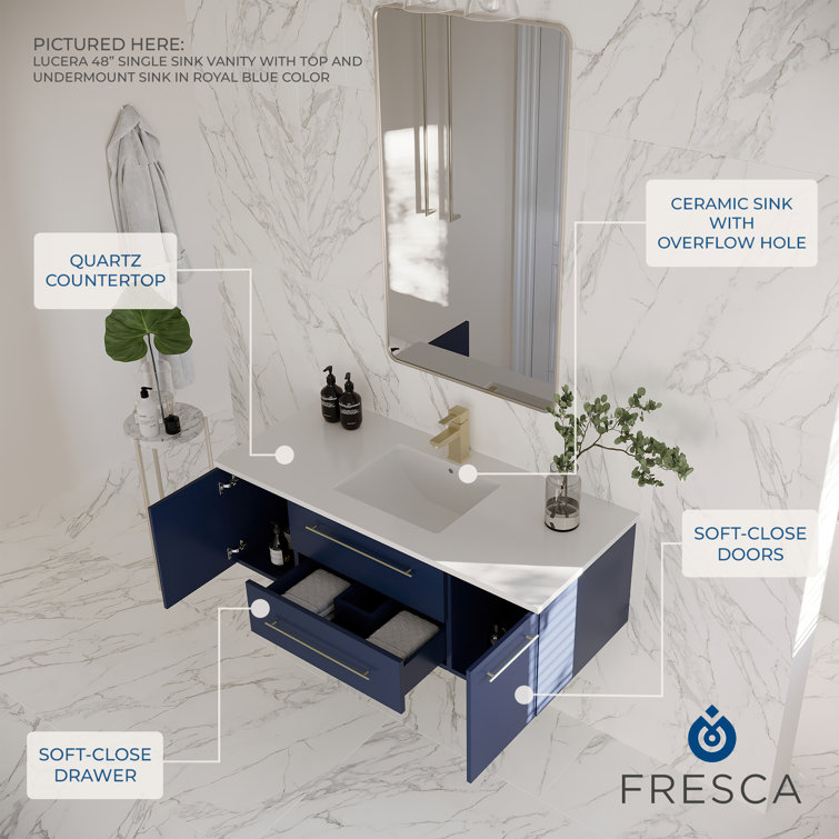 Gray Solid Wood and MDF Wall Mount Vanity with Quartz Stone Top