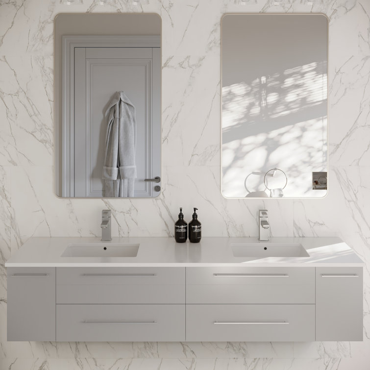 Lucera 72" Gray Quartz Stone Double Sink Wall Mount Vanity