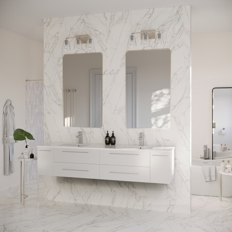 72" White Modern Wall-Mount Double Vanity with Quartz Top
