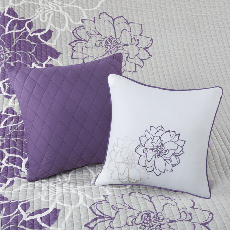 Purple Floral Reversible Cotton Full Quilt Set