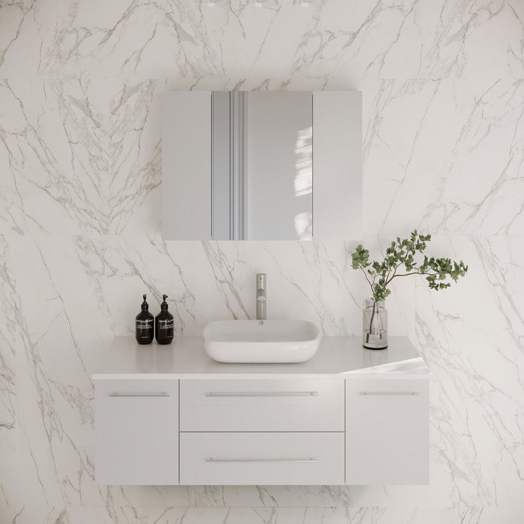 Lucera 48" White Wall Mount Double Vessel Sink Bathroom Vanity